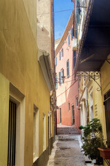 The island of Corfu. Streets of the city of Kerkyra, Ancient architecture. Summer landscape.