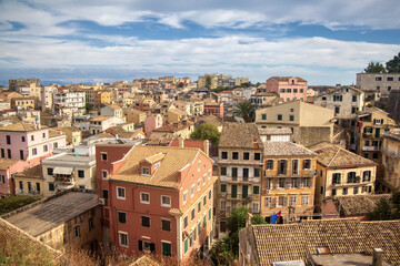 The island of Corfu. Streets of the city of Kerkyra, Ancient architecture. Summer landscape.