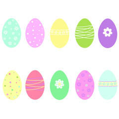 Vector set of Easter eggs isolated on white background. Flat design.