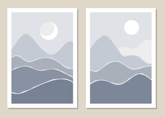 Art landscape wall. Abstract landscape  with mountains design for covers, posters, prints, wall art in a minimalist style. Vector.