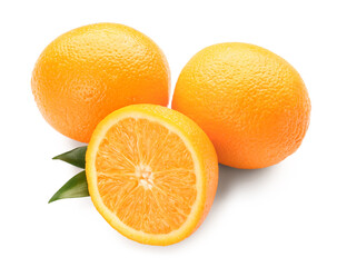 Ripe oranges on white background