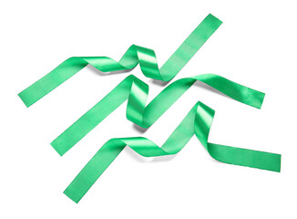 Beautiful green ribbons on white background
