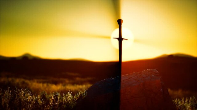 famous sword excalibur of King Arthur in the rock
