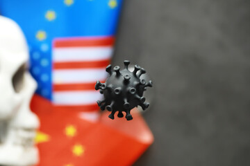 A pandemic of pneumonia worldwide. Virus from animals. Coronovirus molecule model printed on a 3D...
