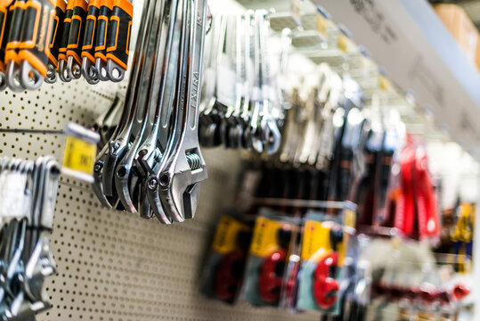 Tools put up for sale in a hardware store