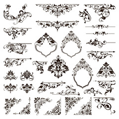 Ornamental design lace borders and corners Vector set art deco floral ornaments elements
