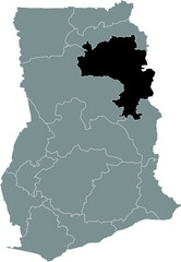 Black highlighted location map of the Ghanaian Northern region inside gray map of the Republic of Ghana