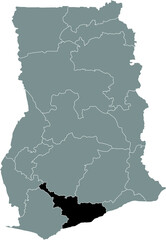 Black highlighted location map of the Ghanaian Central region inside gray map of the Republic of Ghana