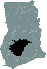 Black highlighted location map of the Ghanaian Ashanti region inside gray map of the Republic of Ghana