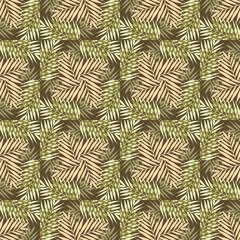 Exotic, seamless pattern. Delicate shades of green, tropical palm branches create a modern ornament. Print for fabric, posters, wallpapers, screensavers, packaging.