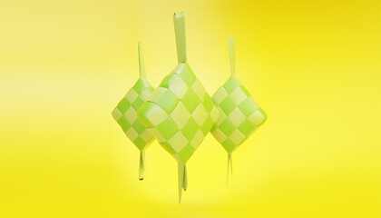 3d illustration of yellow ketupat food for ied fitr with
