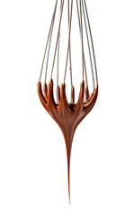 whisk with melted chocolate cream isolated on white background