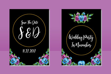 Fototapeta na wymiar Wedding invitation frame set, floral watercolor hand drawn Pansy Flower design Invitation Card Template
