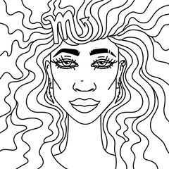 Scorpio girl portrait. Adult coloring. Zodiac sign. Vector illustration.