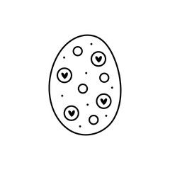 Easter egg doodle line art design. Black monochrome element. Isolated on white background. Linocut.