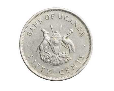 Uganda fifty cents coin on a white isolated background