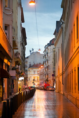 Fototapeta na wymiar Narrow street in Old city. Budapest