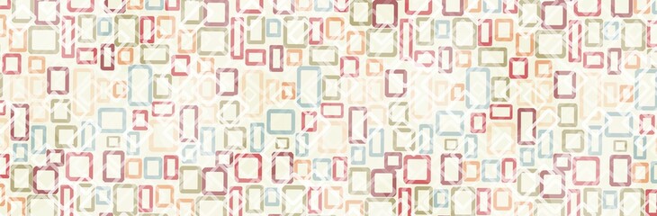 Colorful rectangles randomly scattered on a light beige background interpenetrating each other in a panoramic frame