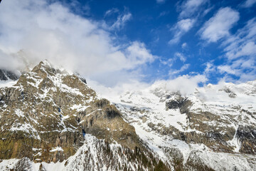 Fototapeta na wymiar View to Montblanc mountain from Italian ski resort Courmayeur.