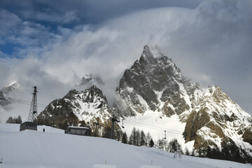 View to Montblanc mountain from Italian ski resort Courmayeur.