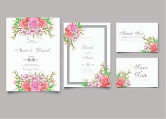 Fototapeta na wymiar Beautiful floral wreath wedding invitation card template