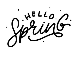 Hello Spring Flowers Text Background Frame lettering slogan