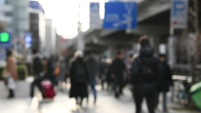 Tokyo Japan Feb 9 , 2019 : Blurred motion: pedestrians walking on the street at Roppongi hill