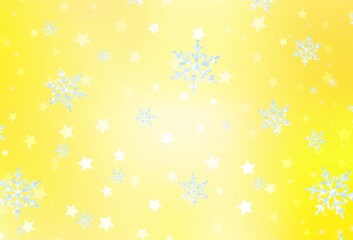 Light Yellow vector background with xmas snowflakes, stars.
