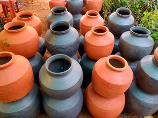 A clay water pot earthen pot for water storage Clay pots not only cool the water down, they also provide healing with the elements of earth.