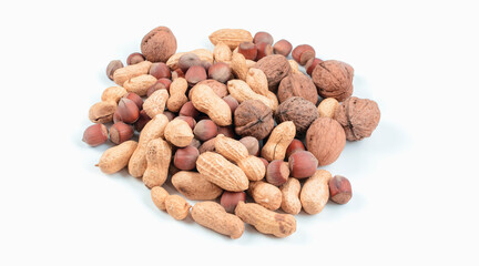 Blend nuts on white background. Diet and healthy nutrition concept.