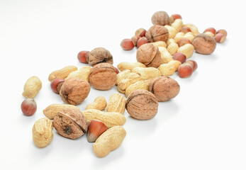 Blend nuts on white background. Diet and healthy nutrition concept.