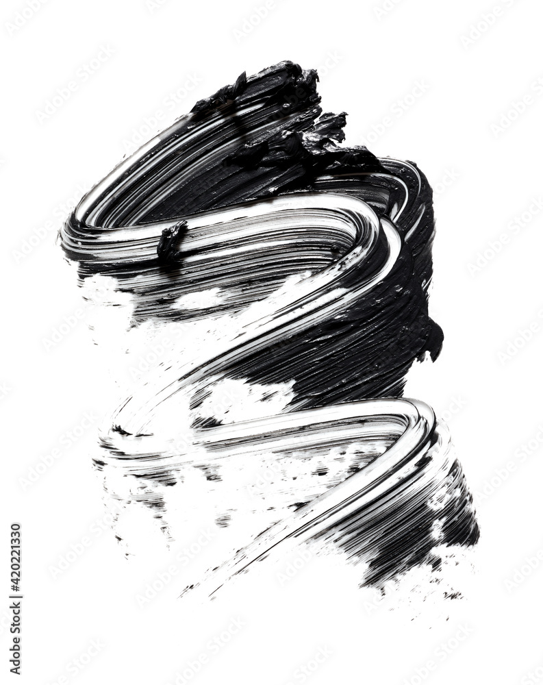 Wall mural Black paint stroke isolated on white background. Facial cosmetic product