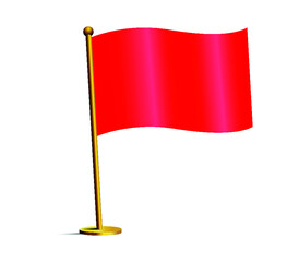 Red flag pole waving isolated