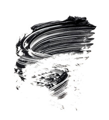 Black paint stroke isolated on white background. Facial cosmetic product
