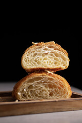 Freshly baked croissants. Warm Fresh Buttery Croissants on a tray