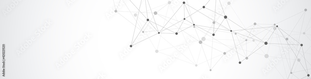 Wall mural website header or banner design with abstract geometric background and connecting dots and lines. gl