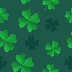 Saint Patrick Day green clover seamless pattern. Can be used as fabric texture. Stock vector illustration in realistic cartoon style