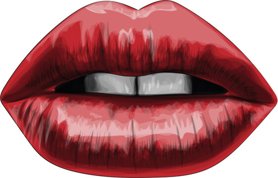 Red lips vector . Realistic  sexy female lips on a white background 3D effect. 