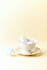 Easter Decoration on yellow background. Soft focus. Copy space.