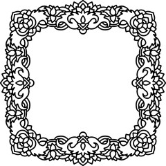 Abstract mandala frame. Asian leaves pattern. Black and white authentic background. Vector illustration.