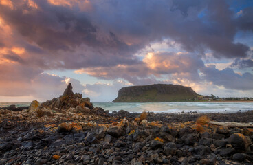 Beautiful , autumn, sunrise, over The Nut, Stanley. Image taken from Godfreys Beach. North Western Tasmania, Australia.