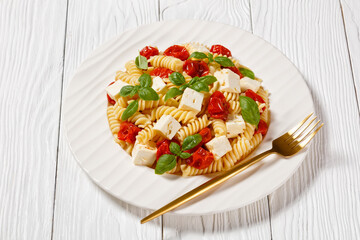 baked feta cheese fusilli pasta, top view