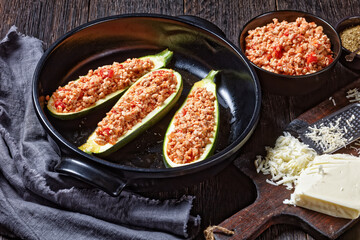 zucchini boats with ground meat, top view