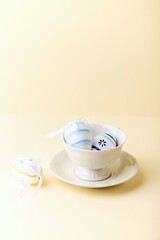  Easter Decoration on yellow background. Soft focus. Copy space.