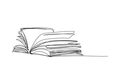 open book on white background, line drawing style, vector design