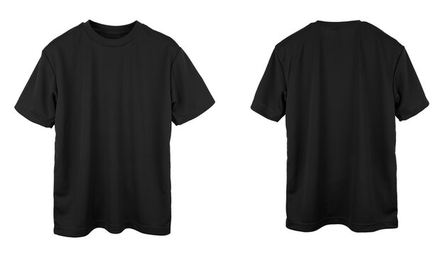 Blank T Shirt Color Black Template Front And Back View On White Background