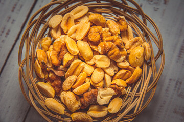 nuts in a bowl,  food, breakfast, cashew, walnut, hazelnut, peanut, table, kitchen, lunch, supplement