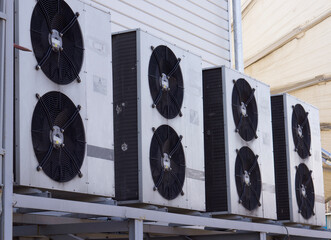 Street blocks of air conditioning systems in an industrial premises of a telecom operator. Room...