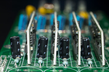 A computer board with a lot of memory cards.