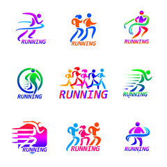 Set of Run sport club logo templates. emblems for sport organizations, tournaments and marathons colorful vector Illustrations. Design inspiration